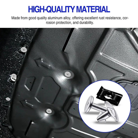 14 Piece Engine Splash Shield Hardware Kit Featuring Heavy Duty Bolts And Secure Mounting Clips, showing corrosion-resistant aluminum bolts and clips.
