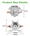 250 Amp Continuous Duty 12V Solenoid Relay dimensions with copper contacts for EZGO Golf Cart 1979-1994, 70 Series.