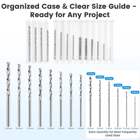 Pro Grade Precision Micro Drill Bit Set With 26 Pcs HSS And Carbon Steel Bits 0.5 To 3.2 mm Pin Vise Hand Drill Kit for drilling.