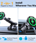 MagSafe Car Mount Charger With Ultra Magnetic Phone Holder for IPhone 12 Through 17 dashboard and vent mounting options shown