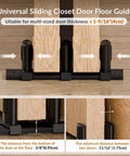Three Roller Adjustable Floor Guide For Siding Closet Doors And Bypass Sliding Doors Aluminum Construction Durable Bottom Guide For Smooth Glide Easy Install And Door Protection Black Finish in use with multi-sized door thickness.