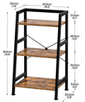 Rock Solid 3 Tier Ladder Bookshelf With Heavy Duty Steel Frame in rustic brown, dimensions shown, ideal for home office storage.