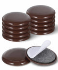 Twelve Pack Chair Sliders For Carpet And Hardwood Featuring Grip Tight Self Adhesive Backing To Glide Heavy Couches And Desks Across Tile Without A Hitch While Providing Top Shelf Floor Protection Pads, brown PE pads with adhesive backing.