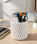 Rotating Desk Pen Organizer With Five Slots Spinning Pencil Cup For Office Home School And Craft Room White Finish 360 Degree Base