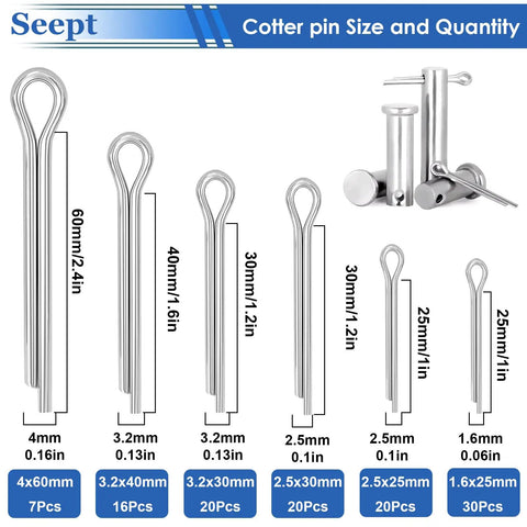 304 Stainless Steel Cotter Pin Kit With 200 Pieces Assortment Hitch Clips For Locking Systems showing varied sizes and quantities