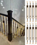 Built Tough Adjustable Stair Railing Spindles And Deck Balusters Made From Wrought Iron With Rust Proof Coating Great For Interior Steps Exterior Landings 10 Pack with black and gold design.