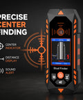 NOYAFA Stud Finder Wall Scanner, Wall Detector with Adjustable Sensitivity displaying center finding indicators and distance.
