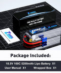 5S 5200mAh RC LiPo Battery 18.5V 100C Soft Pack With EC5 Connector and packaging contents on display