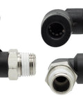 Push To Connect Pneumatic Fittings Male Elbow 1/4 In Tube OD X 1/8 In NPT Thread Black Pack Of 10 composite black pneumatic connectors