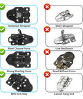 Comparison of durable black zinc Two Pack Beefy Duckbilled Toggle Latch Set and less resilient metal latches for boxes and cabinets.