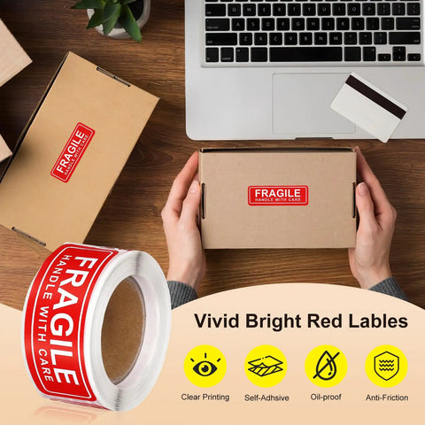 Red Fragile Stickers, 150-Count Self-Adhesive Paper Labels For Packing And Shipping, Handle With Care Warning Labels For Boxes