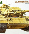Box cover showing One Thirty Fifth Scale US Marine M60A1 Tank Plastic Model Kit Highly Detailed Static Display Armor Model