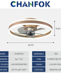 Low Profile Ceiling Fan With Light Gold Finish Modern Flush Mount Enclosed Ceiling Fan 19.7 Inch LED Dimmable Bladeless Ceiling Fans With Remote