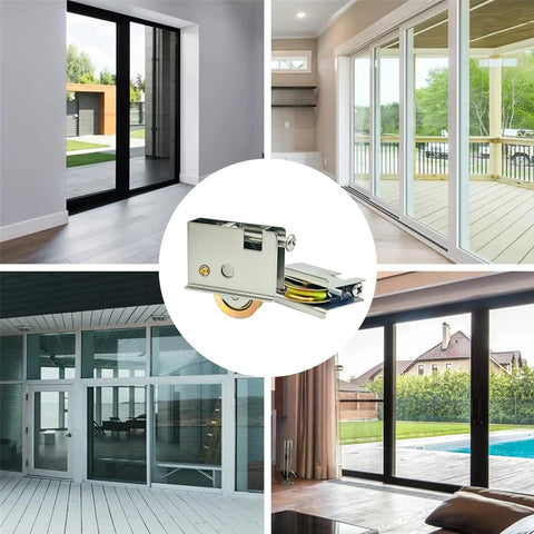 Two Pack Sliding Patio Door Rollers Replacement Kit With One And A Half Inch Steel Ball Bearing Wheels, installed view