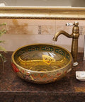 Rock Solid Vintage Brown Porcelain Vessel Sink For Bathroom Vanity, Super Sleek High Gloss Above Counter Round Wash Bowl Heavy Duty Ceramic Basin With Easy Install