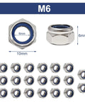 Heavy Duty 20 Pack M6 Nylon Lock Nuts Solid As A Rock 304 Stainless Steel Hex Fasteners self locking bolts, showing size and design.