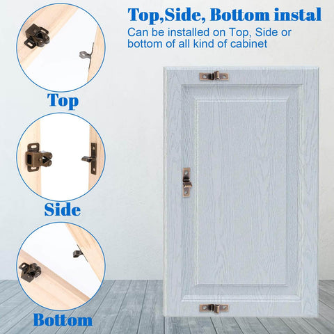 Image of cabinet showing 4 Pack Double Roller Cabinet Latch Hardware For Cupboard Closet Kitchen Doors And RV Cabinets.