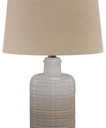 Two Pack Neutral Ceramic Table Lamps, 25.5 Inch Tall, Taupe Glazed Bases With Textured Drum Shade, Modern Living Room Bedside Lighting Set