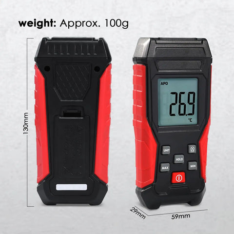 Type K Thermocouple Thermometer Kit With HVAC Clamp Meter Digital 1 Channel K Type Temperature Gauge front and back view, 130mm