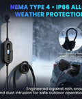 Portable Level 2 EV Charger J1772 Charging Station 240V For Home And On The Go with IP66 waterproof design and TPU cable.