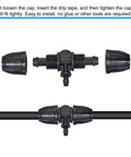 Drip Irrigation Barbed Tee Three Way Fitting For 8mm To 4mm ID Tubing Easy Install Black Pack Of 20