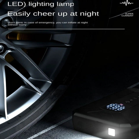 LED lighting lamp positioned for nighttime use with Hassle Free Cordless Tire Inflator With Sharp Digital Readout And Fast USB Charging.