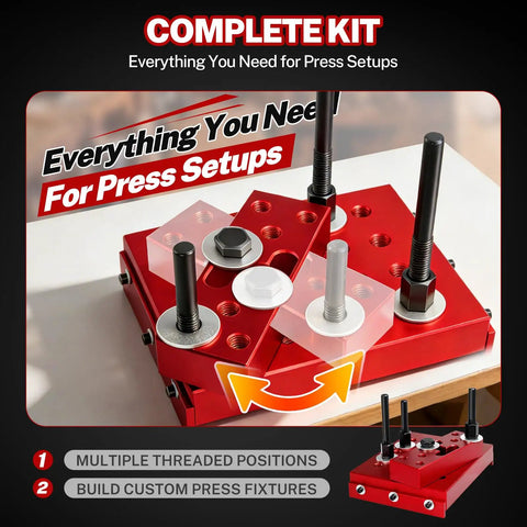 30 Ton Hydraulic Shop Press Support Block Plate Kit With Adjustable Columns For Stable Wheel Bearings Hubs Bushings And Suspension Components Heavy Duty Fit For Automotive And Shop Use Durable Steel Construction With Easy Setup, red block kit