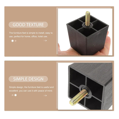4 Pack Plastic Furniture Legs For Sofas And Cabinets Square Shape With Metal Screws Easy To Install Durable Replacement Feet