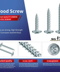 Size 8 Wood Screw One Half Inch Carbon Steel Self Tapping Truss Head Fasteners, Standard Thread, 100 Pieces display and details