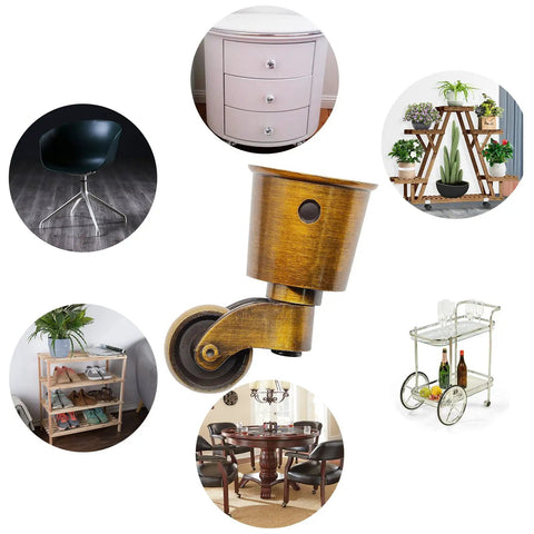 Antique Brass Caster Cups Set, Vintage Swivel Round Zinc Alloy Furniture Casters For Chair Table Shelf, 65.5mm Wheels Display