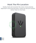 Link Pro Wearable Golf Tracker front view showing button and LED indicator, pocket-friendly design, pairs with app for game data.