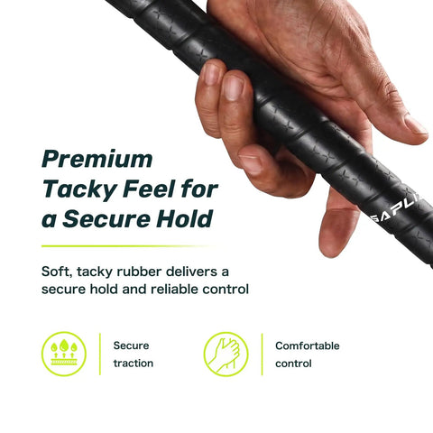 Hand holding Spiral Wrap Golf Grips 13 Pack A50 Wrap Series Midsize High-Tack Rubber for soft feel and control.