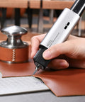 Cutting leather with Feather-Light Wireless On The Go Ultrasonic Cutter With 40kHz Vibration And 40W Auto Power, Replaceable Battery