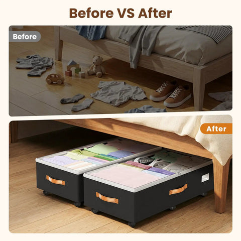 Adjustable Under Bed Storage Bins With Smooth Rollers Rolling Closet Organizers For Clothes And Shoes Flexible Height Expands To Fit All Frames Glides Under Beds Easy To Keep Your Room Lookin Clean