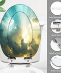 Toilet Seat Elongated Quick Release Bathroom featuring a sky design, stainless steel hinges and grip-tight bumpers.