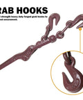 Heavy Duty Lever Load Binder One Quarter Inch Chain with maroon grab hooks for cargo control and tie down.