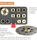 Boss Level 11 Piece Brass Router Bushing Kit with 8 brass guides, 2 lock nuts and a compact storage case for woodworking.