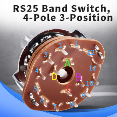 Close-up of Two Pack RS25 Rotary Band Switch 4P3T 4 Pole 3 Position Band Channel Rotary Selector Switch for TV and Radio