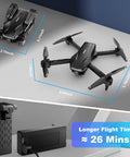 1080P HD Foldable Drone With Carrying Case For Adults, shown folded and in flight mode with battery pack
