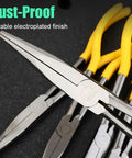 Close-up of Four Piece Hose Clamp Pliers Set With Case For Auto Repair, Ring Type Adjustable Hose Removal Pliers, showing rust-proof finish.