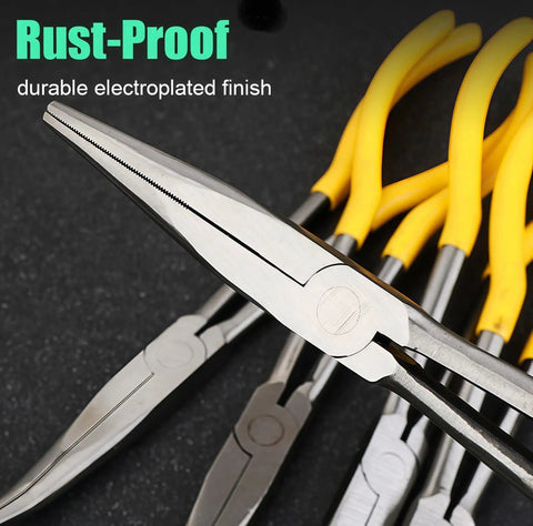 Close-up of Four Piece Hose Clamp Pliers Set With Case For Auto Repair, Ring Type Adjustable Hose Removal Pliers, showing rust-proof finish.