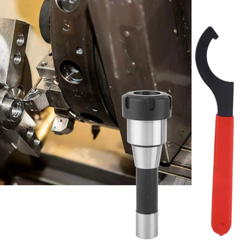 Heavy Duty Fabater R8 Collet Chuck Holder with Hook Spanner Wrench for precision tool clamping in workshop settings.