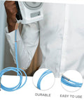 Person holding a steam iron with High Pressure Steam Hose Replacement for Irons and Steam Cleaners, lightweight, heat-resistant tubing.