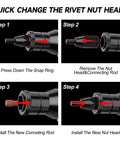 Steps to change rivet nut head on Cordless Rivet Nut Tool Kit With Auto And Manual Modes, 18V Brushless Rivet Nut Gun.