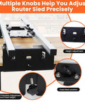 47.2 Inch Router Sled For Flattening Slabs, 3 Axis Adjustable, with highlighted knobs on a wood surface for precision adjustments