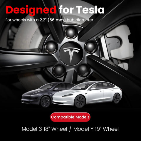 4 Pack Center Hub Caps With 22 Lug Nut Covers For Tesla Model 3 And Model Y, 2.2 Inch Diameter 56mm Rim Covers With Emblem