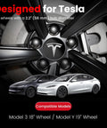Dope 2.2 Inch Wheel Center Cap Set With Logo Emblem And Valve Stem Caps For Tesla Model 3 And Model Y close-up view