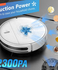 Two In One Robot Vacuum And Mop With App Control Alexa Voice Control Slim Two Point Eight Seven Inch Profile shown with suction power
