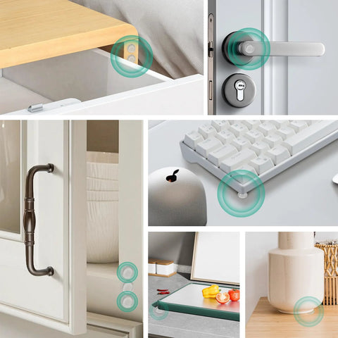64pc clear 0.5in cabinet bumper dots; self-adhesive rubber pads for non-slip, quiet doors and drawers