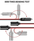 Plug And Play 12V And 24V Cigarette Lighter Splitter With Dual Sockets cable showing 8000 times bending test for durability.